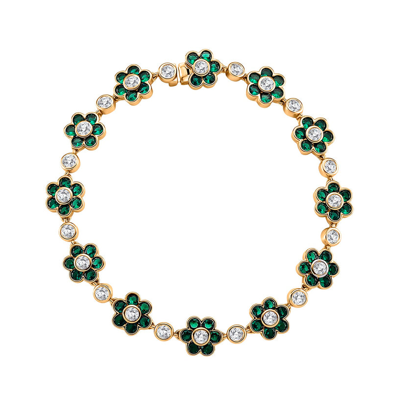 White Cubic Zirconia & Created Green Spinel Bracelet (Size - 7.5)
