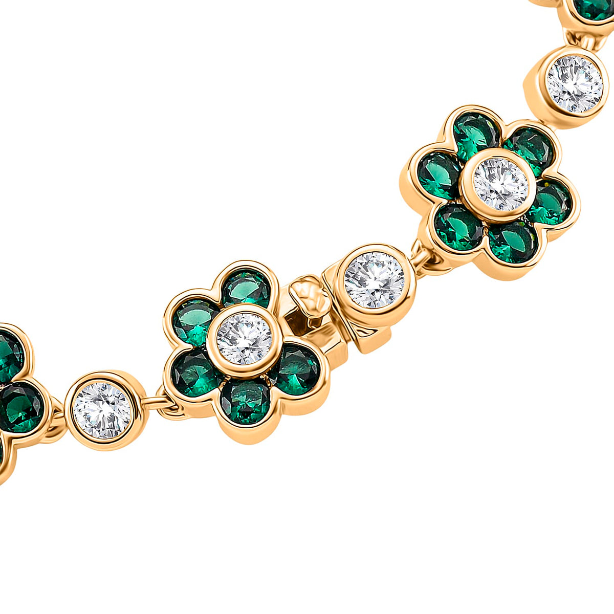 White Cubic Zirconia &amp; Created Green Spinel Bracelet (Size - 7.5) V32711480 3