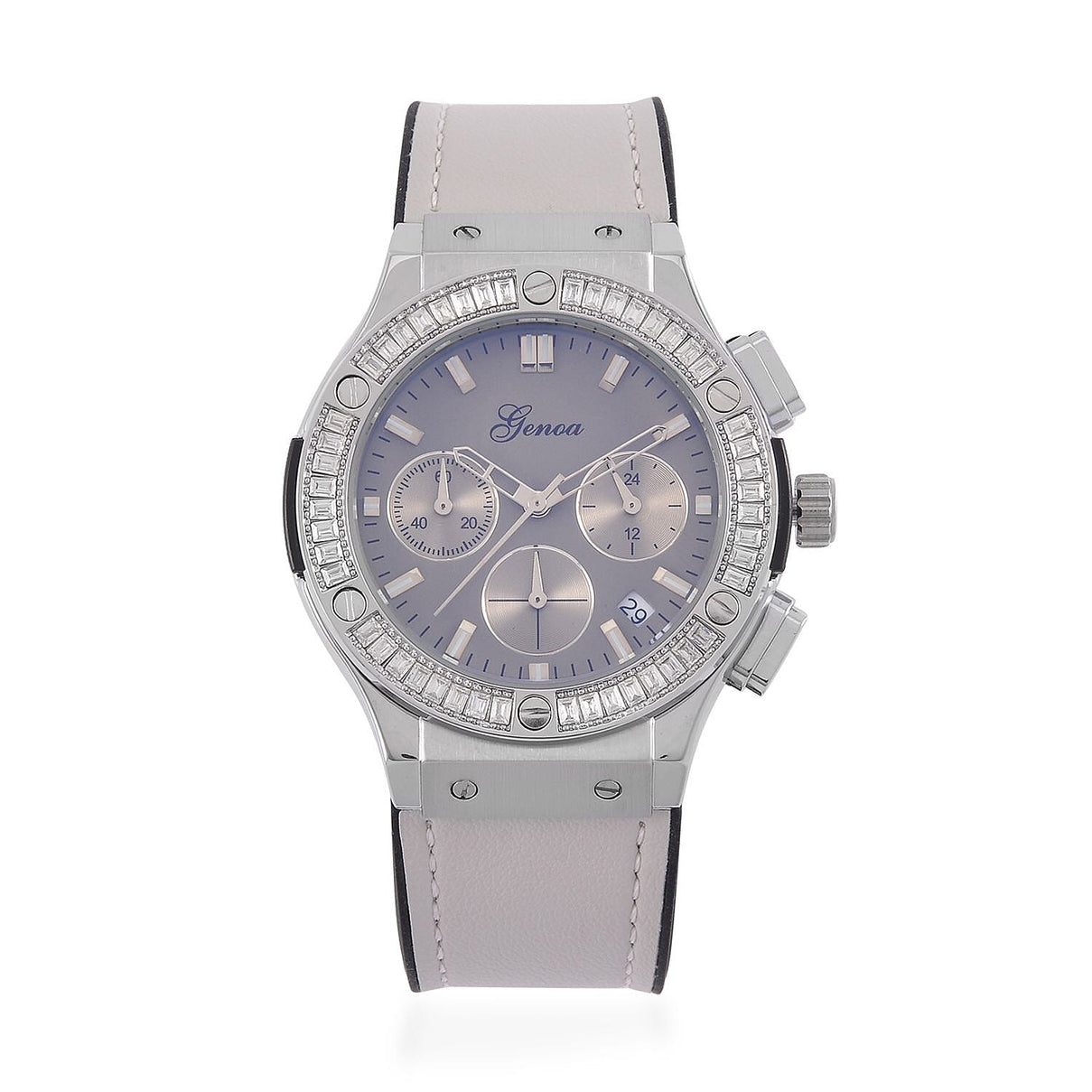 GENOA Time V2 Multifunction Movement Embellished with White CZ WR Watch in Silver Tone with Grey Silicone Strap 7620604 0