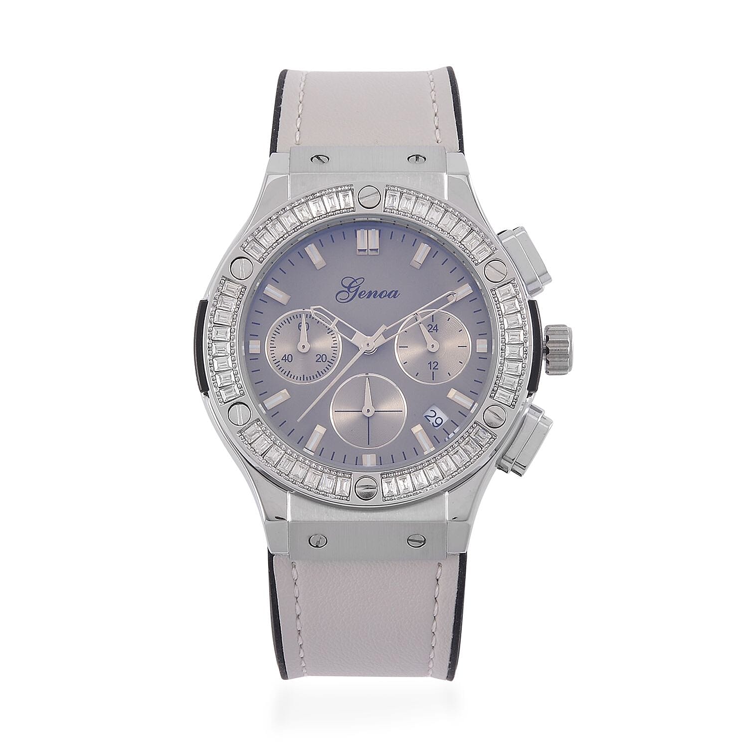GENOA Time V2 Multifunction Movement Embellished with White CZ WR Watch in Silver Tone with Grey Silicone Strap 7620604 0