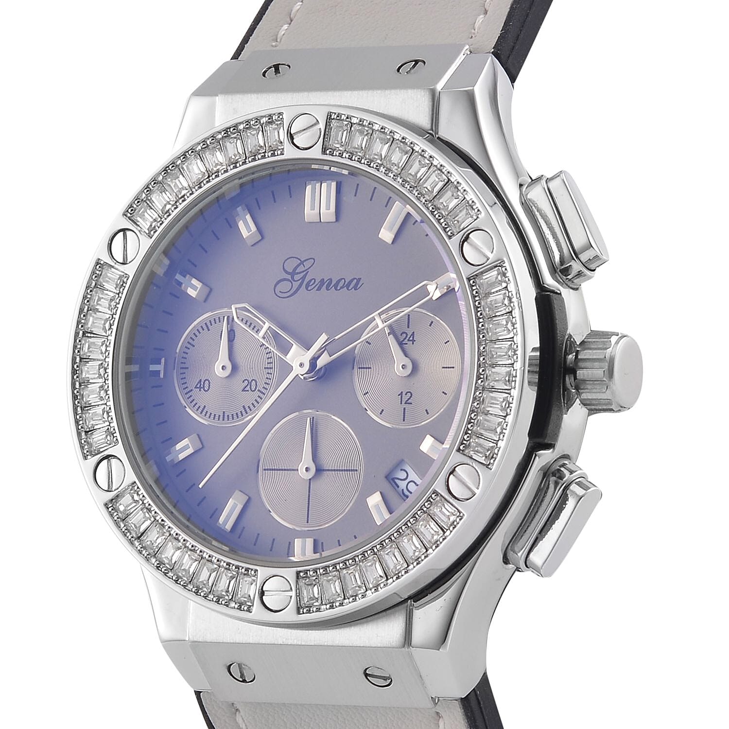GENOA Time V2 Multifunction Movement Embellished with White CZ WR Watch in Silver Tone with Grey Silicone Strap 7620604 3