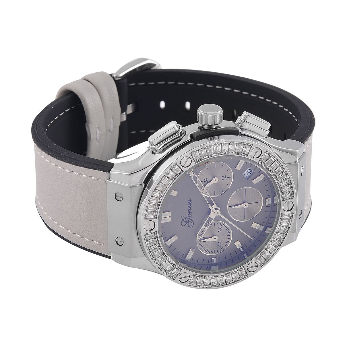 GENOA Time V2 Multifunction Movement Embellished with White CZ WR Watch in Silver Tone with Grey Silicone Strap 7620604 4