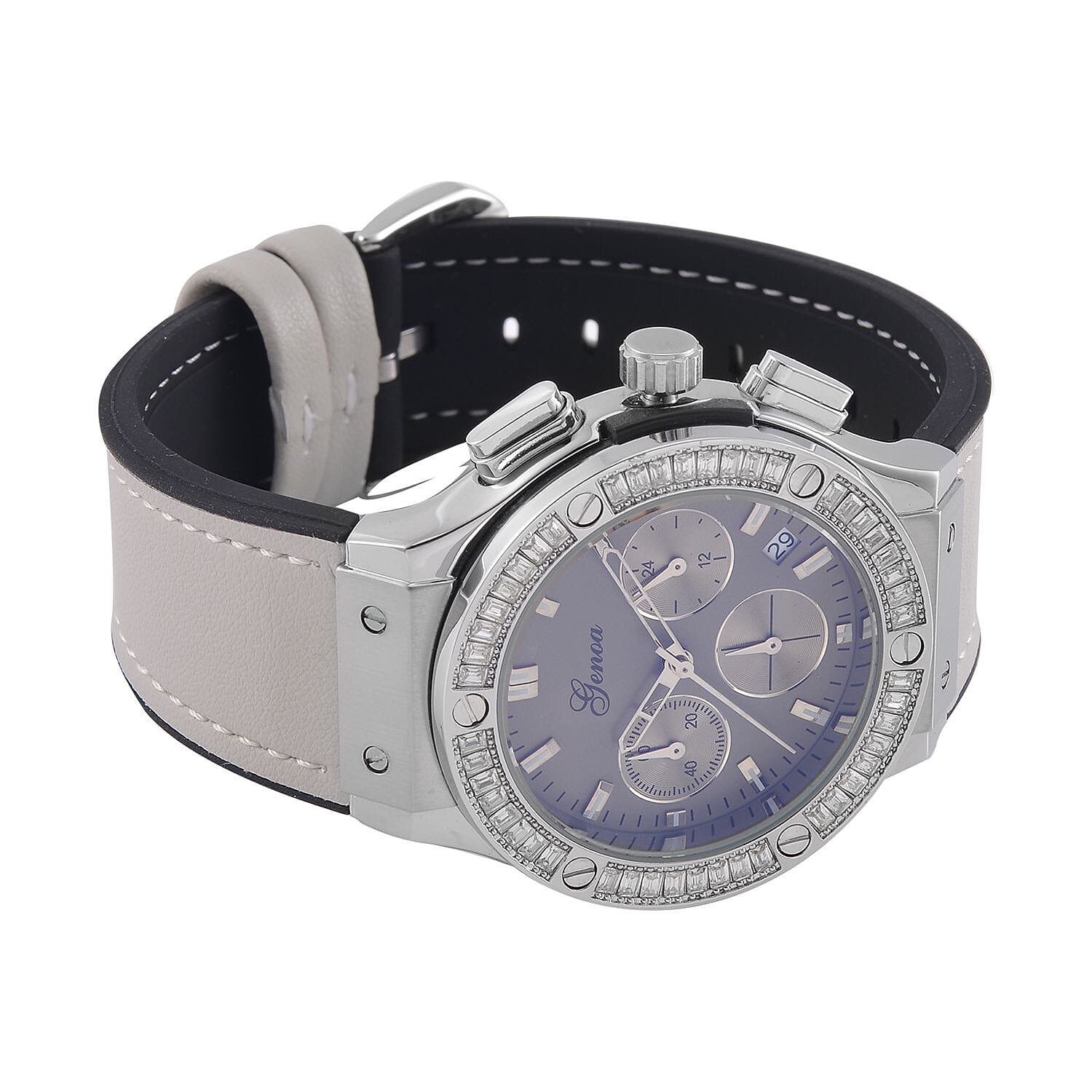 GENOA Time V2 Multifunction Movement Embellished with White CZ WR Watch in Silver Tone with Grey Silicone Strap 7620604 4