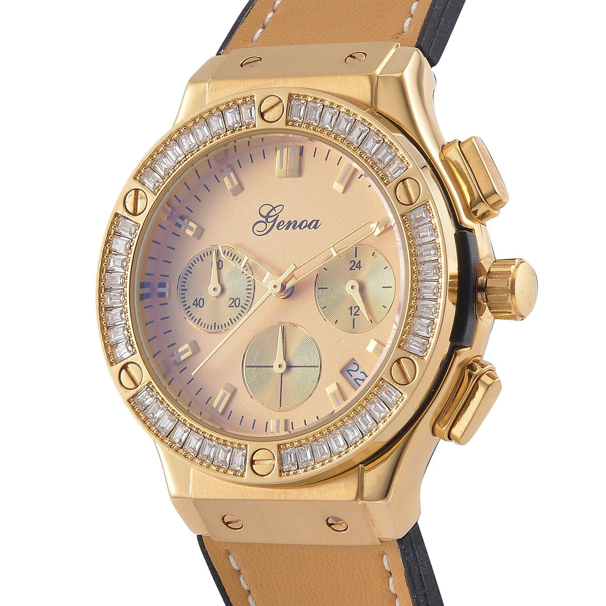 GENOA Time V2 Multifunction Movement Embellished with White CZ WR Watch in Gold Tone with Gold Silicon Strap 7620656 4