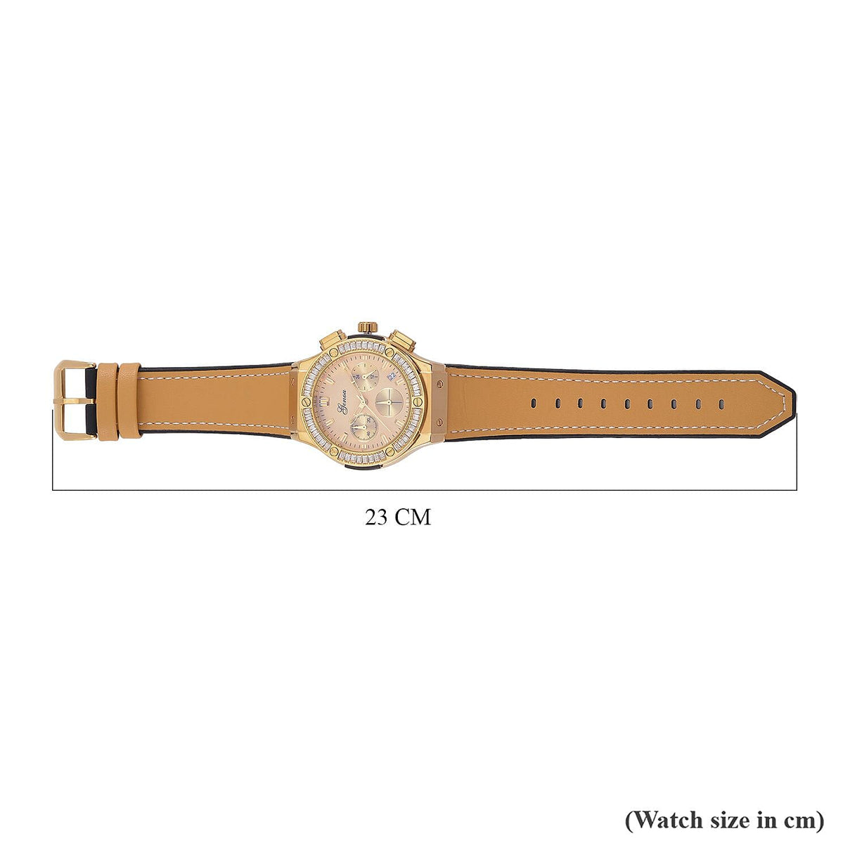 GENOA Time V2 Multifunction Movement Embellished with White CZ WR Watch in Gold Tone with Gold Silicon Strap 7620656 7