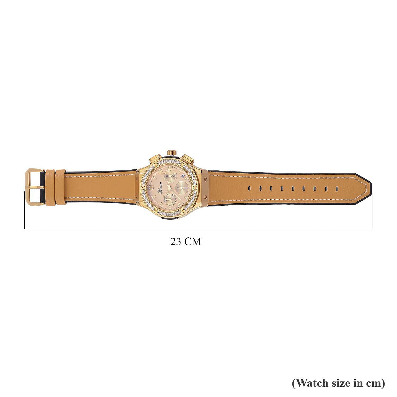 GENOA Time V2 Multifunction Movement Embellished with White CZ WR Watch in Gold Tone with Gold Silicon Strap 7620656 7