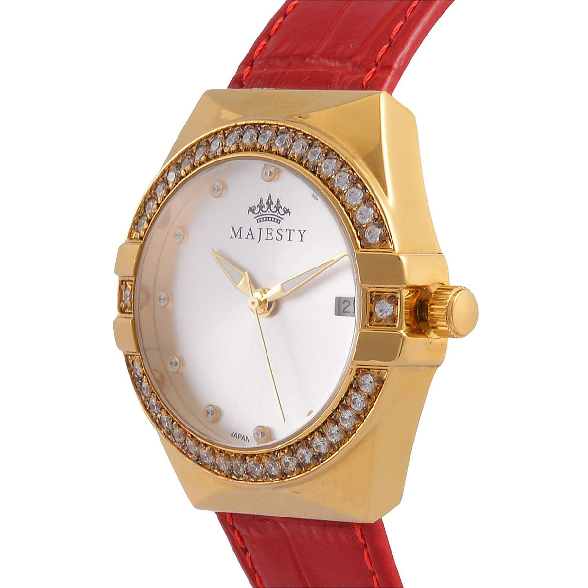 MAJESTY Japanese Miyota Movement Watch with Cubic Zirconia Dial and Red Genuine Leather Strap 7645066 4