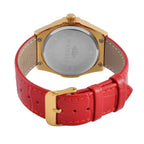MAJESTY Miyota 2115 With White CZ 36mm Gold Sunshine Dial 3ATM WR Watch With Red Genuine Leather Strap