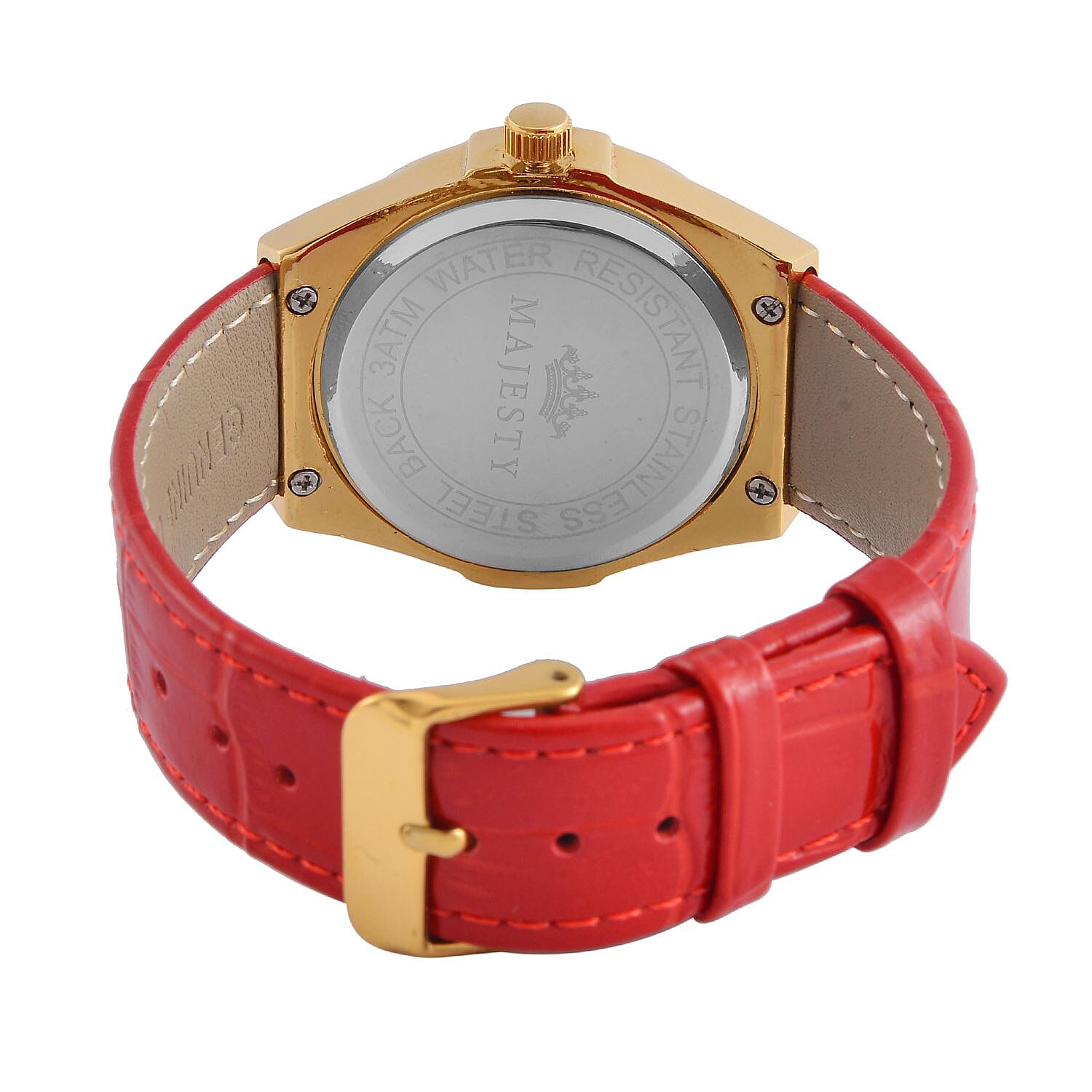 MAJESTY Japanese Miyota Movement Watch with Cubic Zirconia Dial and Red Genuine Leather Strap 7645066 6