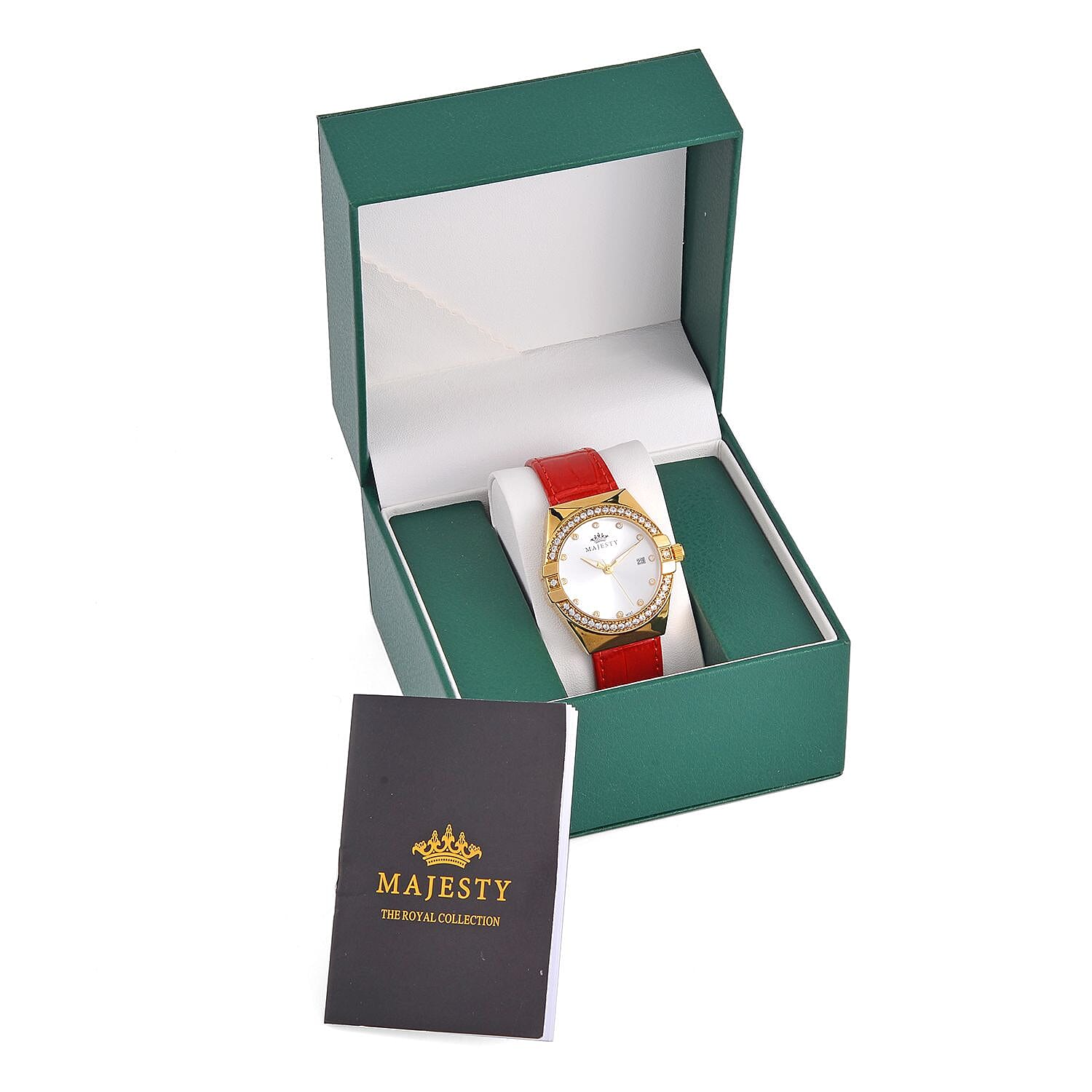 MAJESTY Japanese Miyota Movement Watch with Cubic Zirconia Dial and Red Genuine Leather Strap 7645066 8