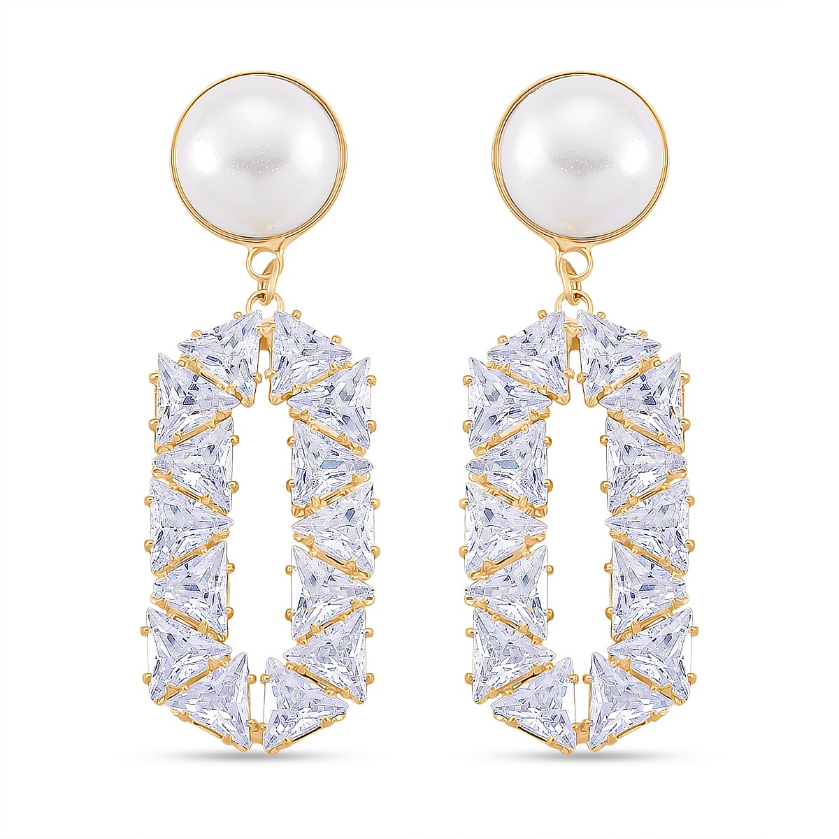 White Cubic Zirconia &amp; White Shell Pearl Dangling Earring with Push Back in Yellow Gold Plated 8.01 Ct. 8254461 0
