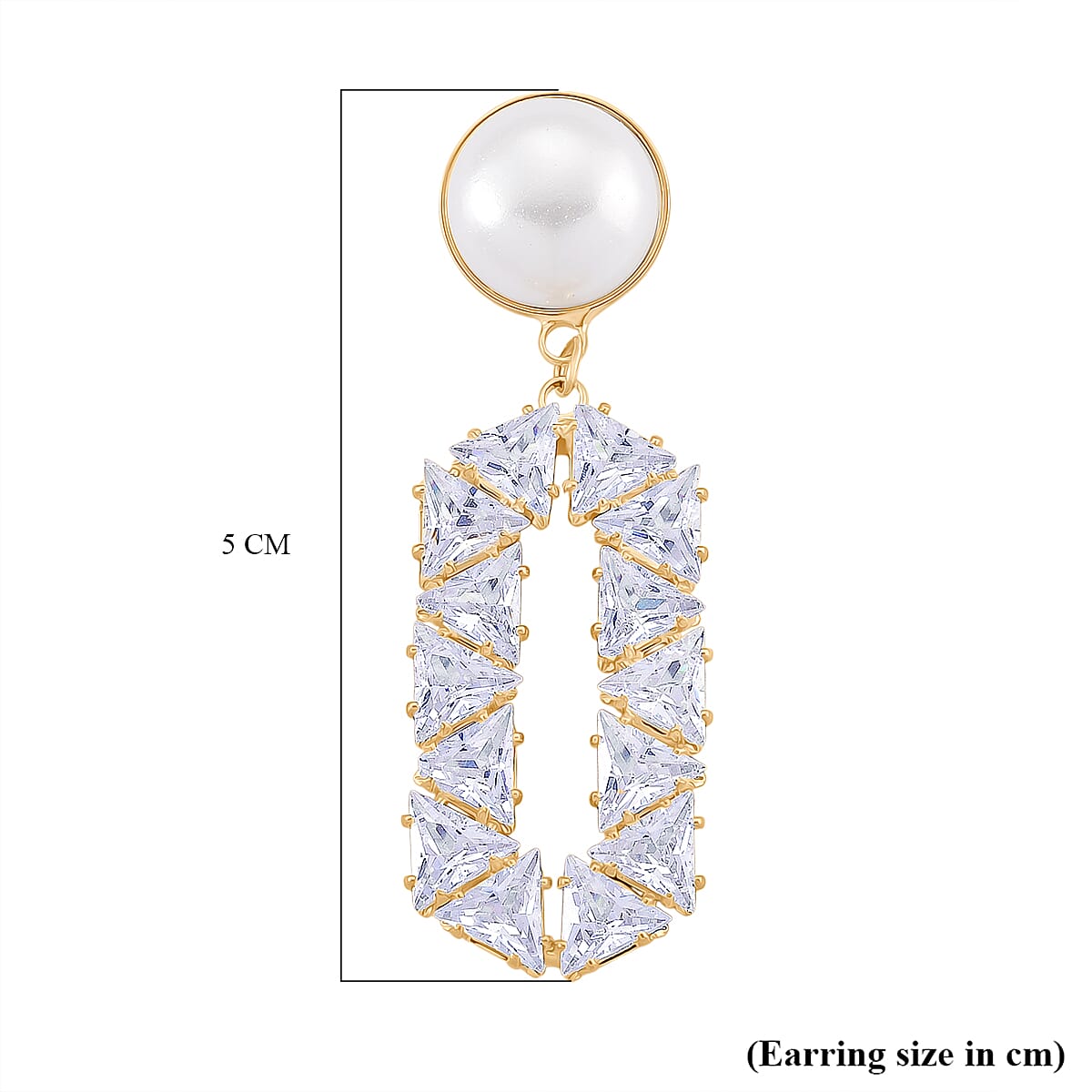 White Cubic Zirconia &amp; White Shell Pearl Dangling Earring with Push Back in Yellow Gold Plated 8.01 Ct. 8254461 4
