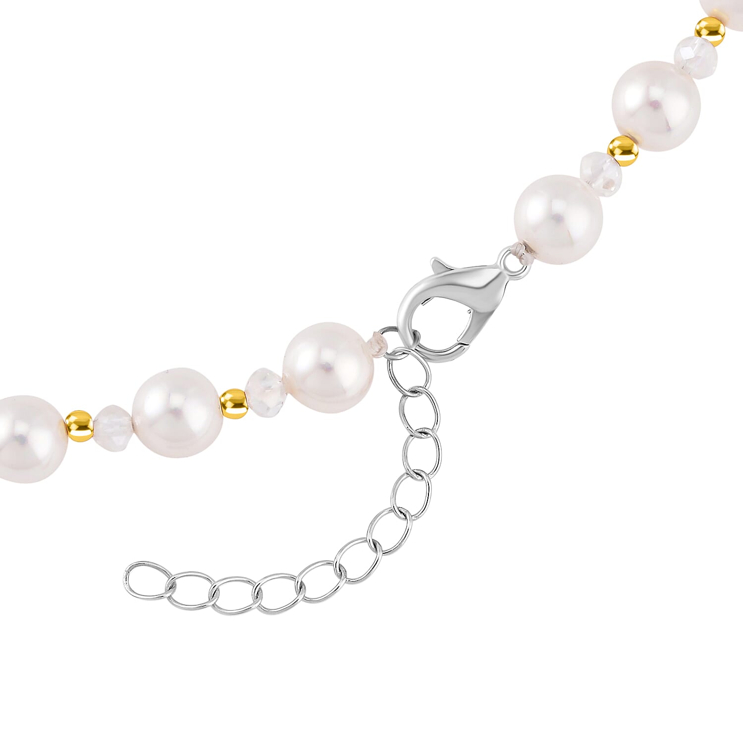 White Cubic Zirconia ,  White Shell Pearl ,  White Glass  NecklaceE (Size - 20) Pure Yellow Brass  38.01 ct  38.010  Ct. 7324723 4