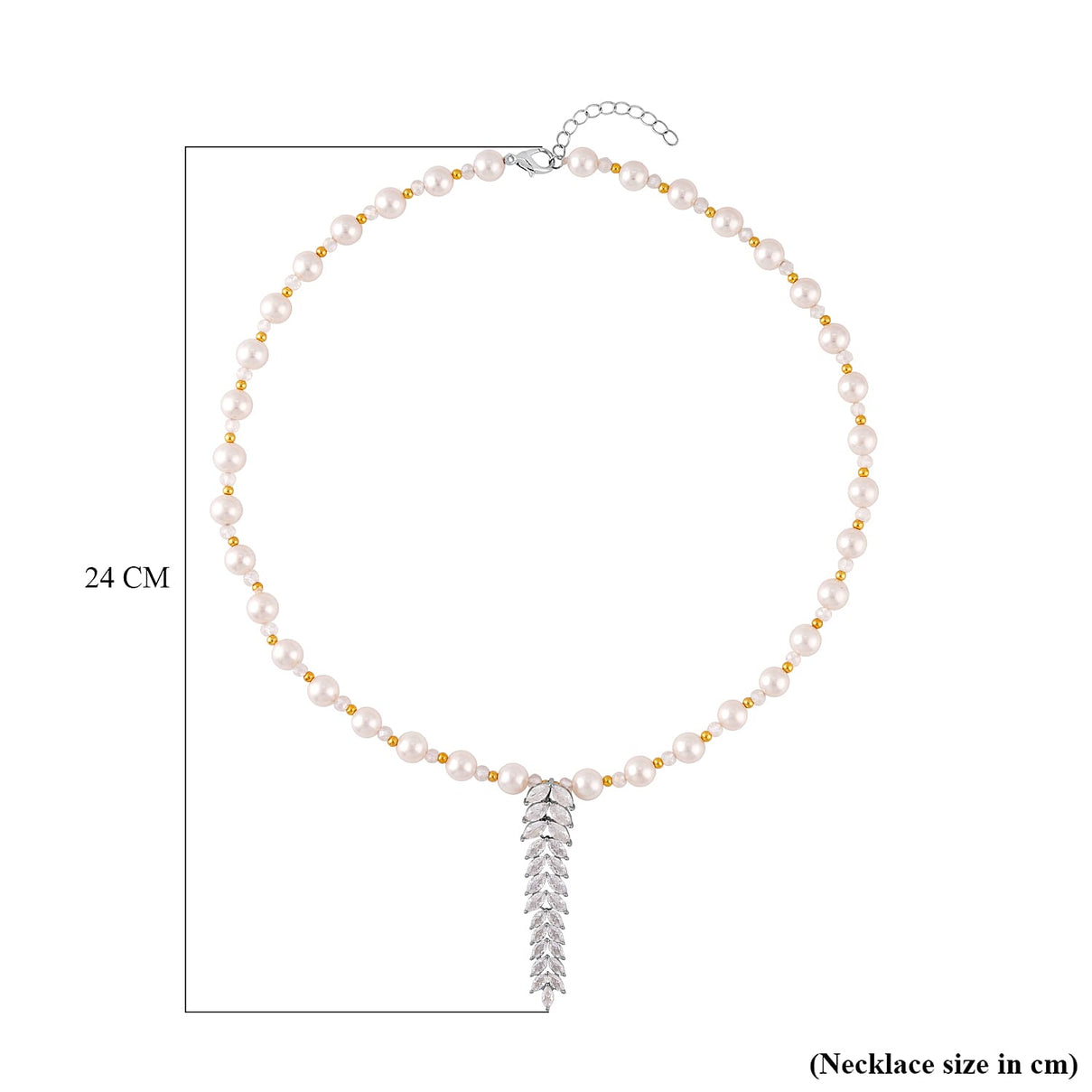 White Cubic Zirconia ,  White Shell Pearl ,  White Glass  NecklaceE (Size - 20) Pure Yellow Brass  38.01 ct  38.010  Ct. 7324723 5