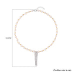 Simulated Diamond & White Shell Pearl Necklace (Size - 20-2 Inch Ext.) in Two-Tone