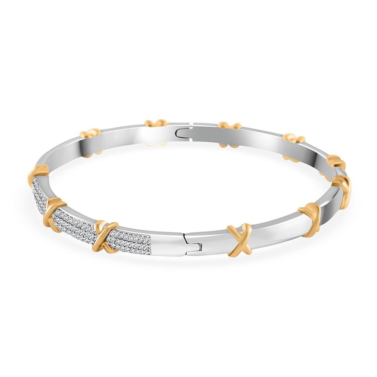 White Cubic Zirconia X Design Bangle (Size 7.5) in Two Tone Plated 8312519 3