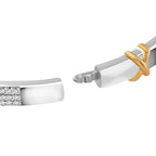 White Cubic Zirconia X Design Bangle (Size 7.5) in Two Tone Plated