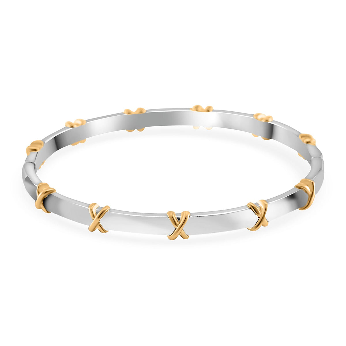 White Cubic Zirconia X Design Bangle (Size 7.5) in Two Tone Plated 8312519 5