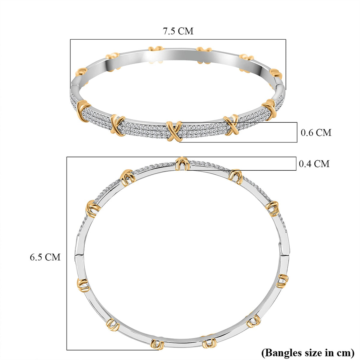 White Cubic Zirconia X Design Bangle (Size 7.5) in Two Tone Plated 8312519 6