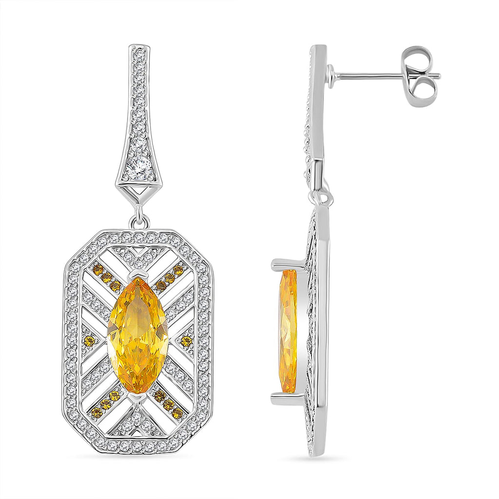 The Art Deco Collection - White Cubic Zirconia & Yellow Cubic Zirconia Earrings with Push Back