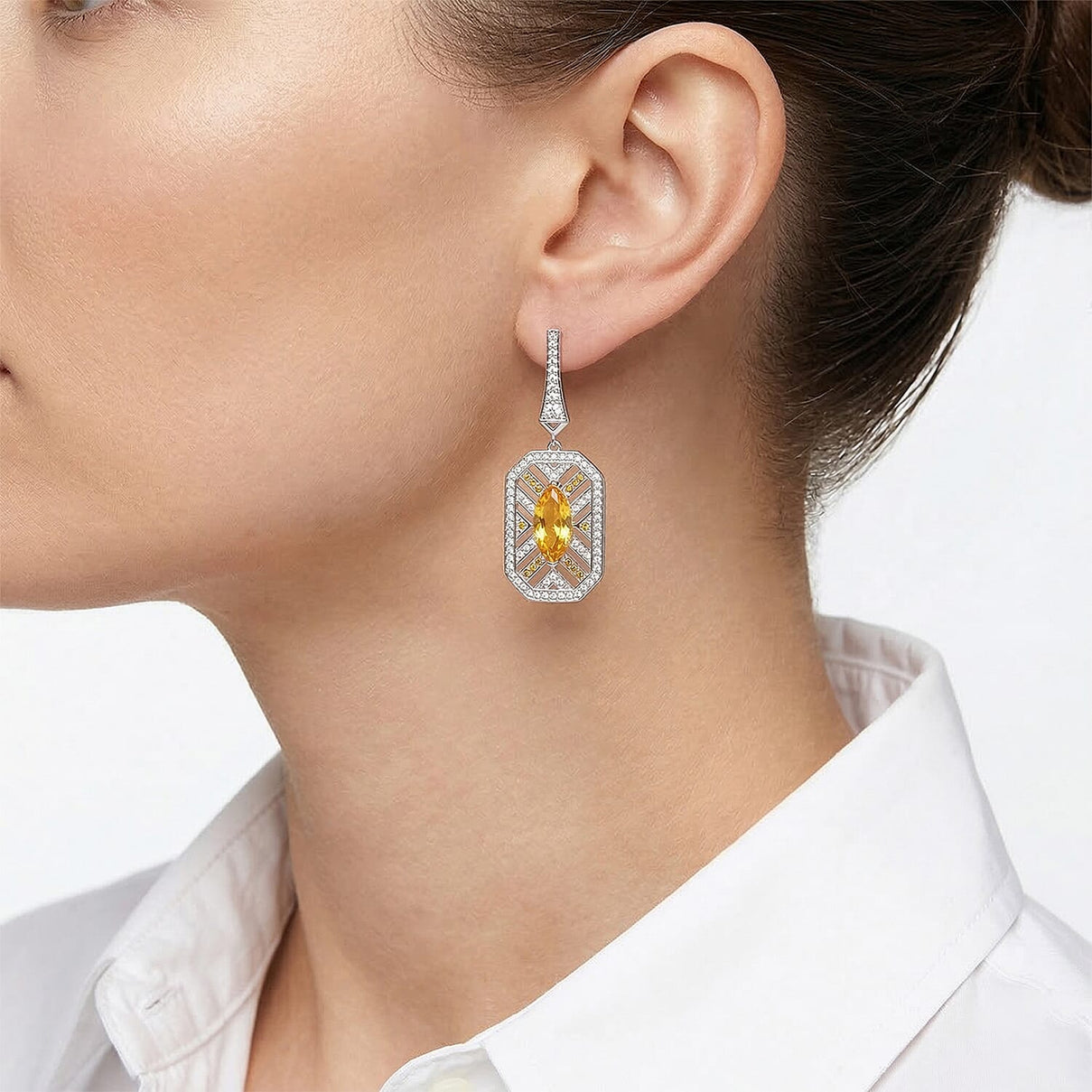 The Art Deco Collection - White Cubic Zirconia &amp; Yellow Cubic Zirconia Earrings with Push Back 8312725 2