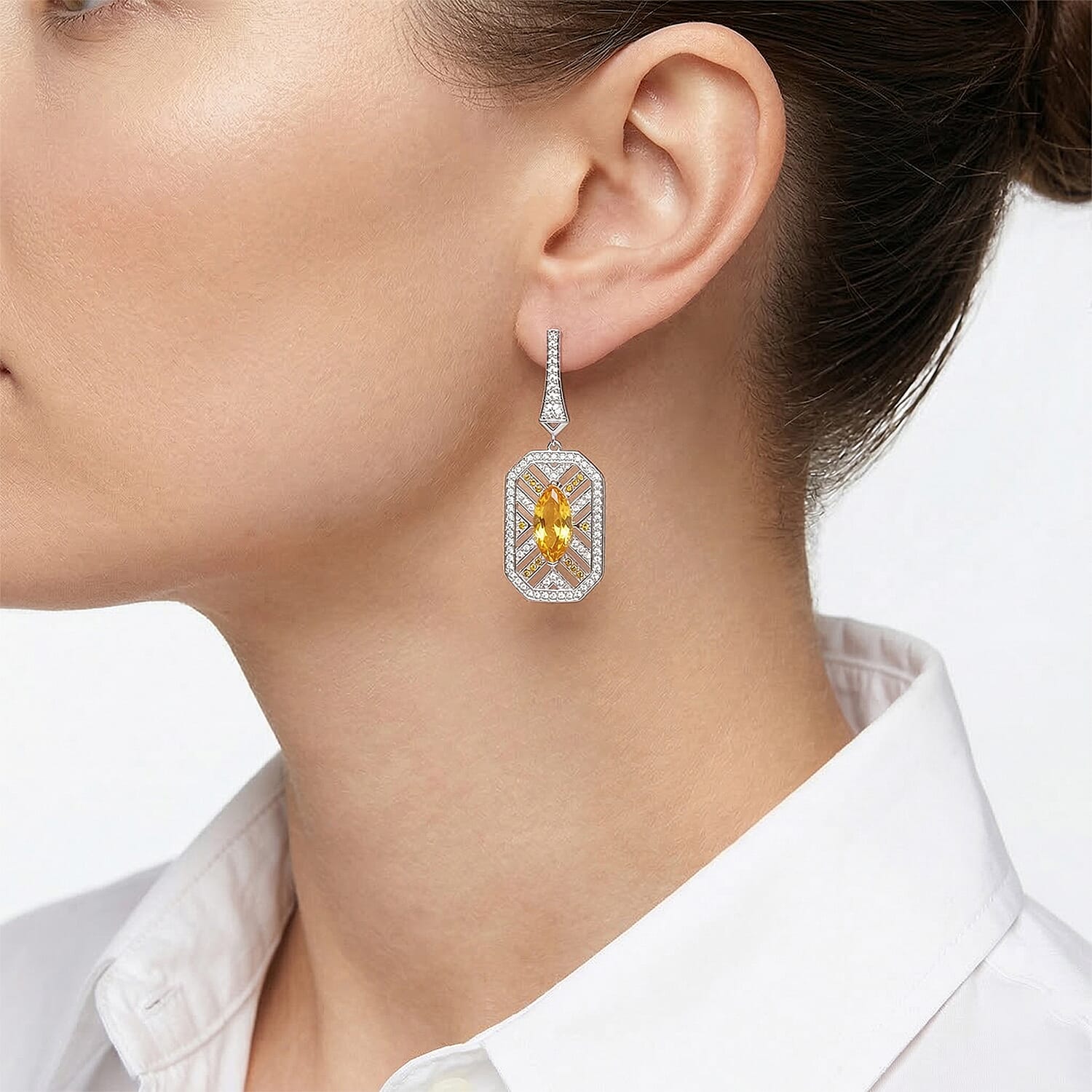 The Art Deco Collection - White Cubic Zirconia &amp; Yellow Cubic Zirconia Earrings with Push Back 8312725 2