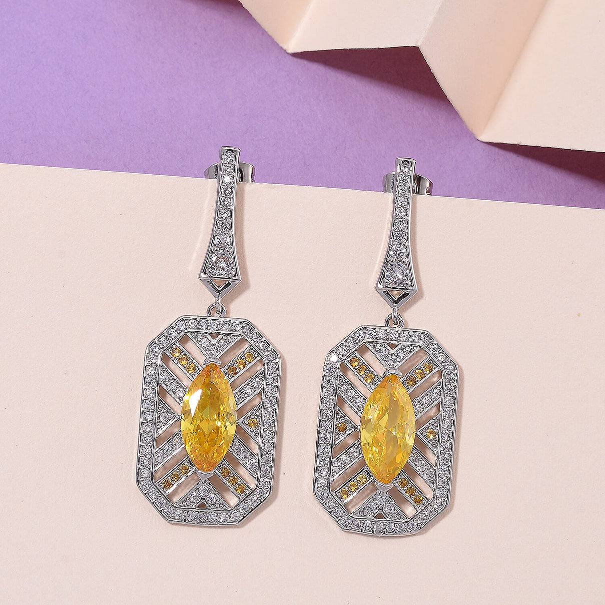 The Art Deco Collection - White Cubic Zirconia &amp; Yellow Cubic Zirconia Earrings with Push Back 8312725 3