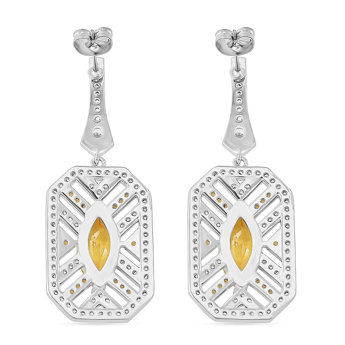 The Art Deco Collection - White Cubic Zirconia &amp; Yellow Cubic Zirconia Earrings with Push Back 8312725 5