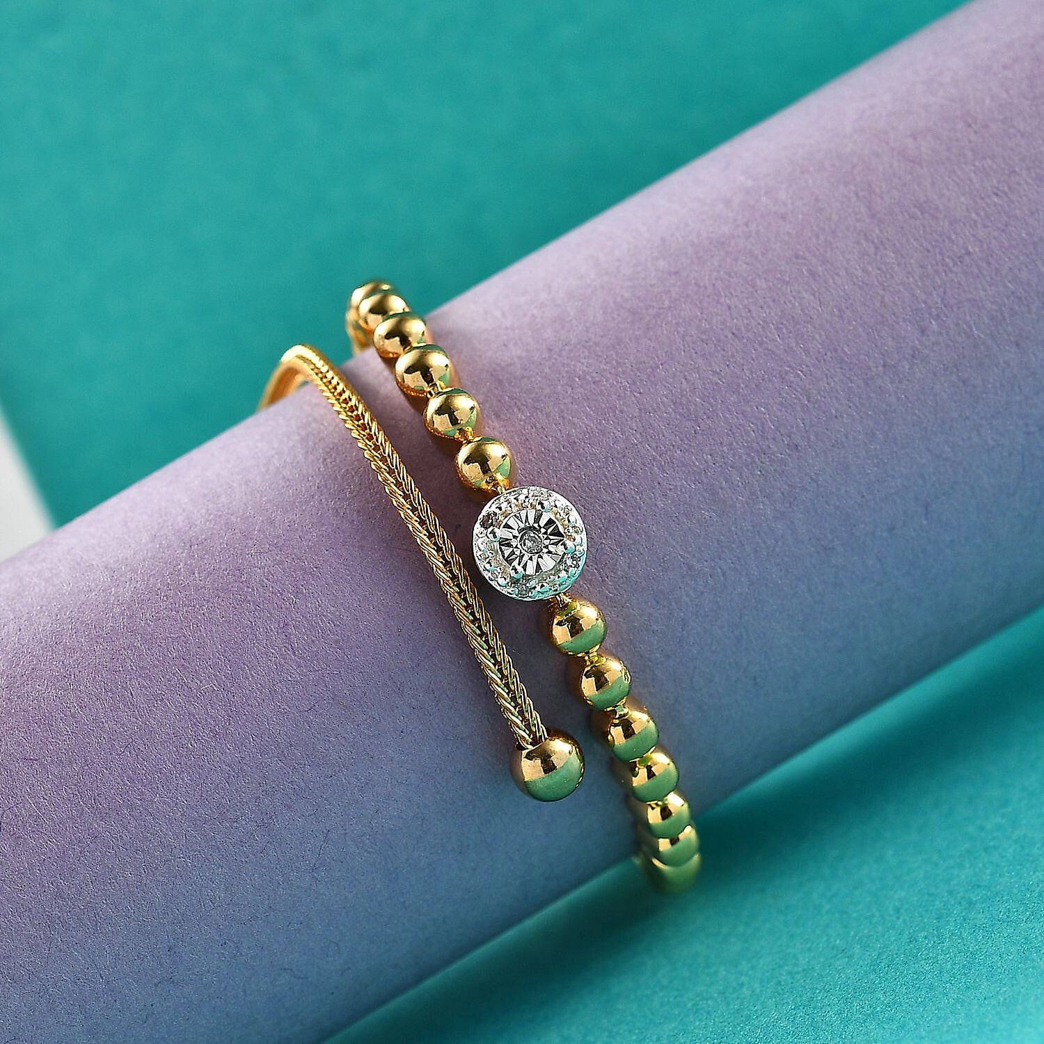 Natural White Diamond Adjustable Chain Bracelet - GoldTone 8037408 2
