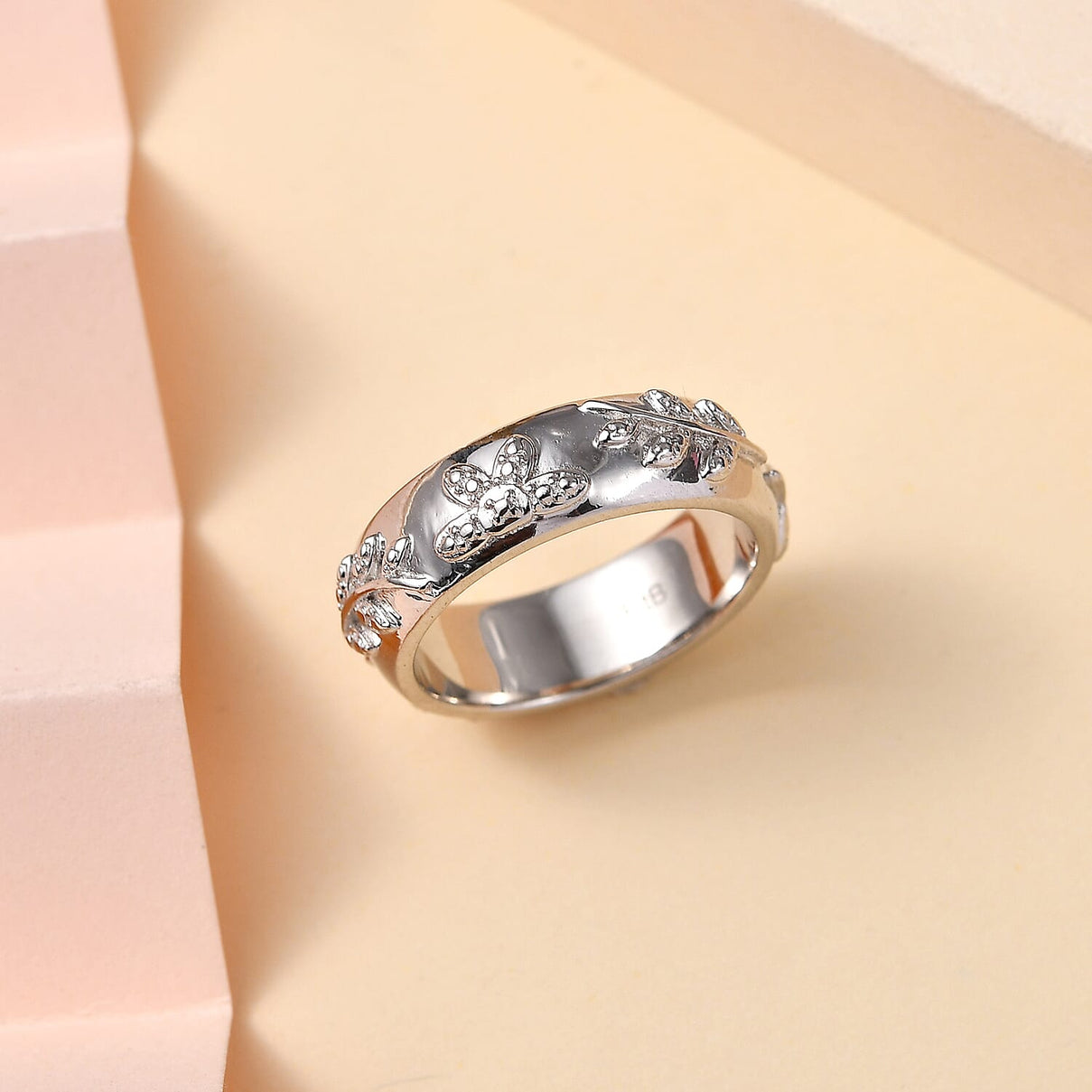 Diamond Floral Band Ring in Silver Tone 7800701 1