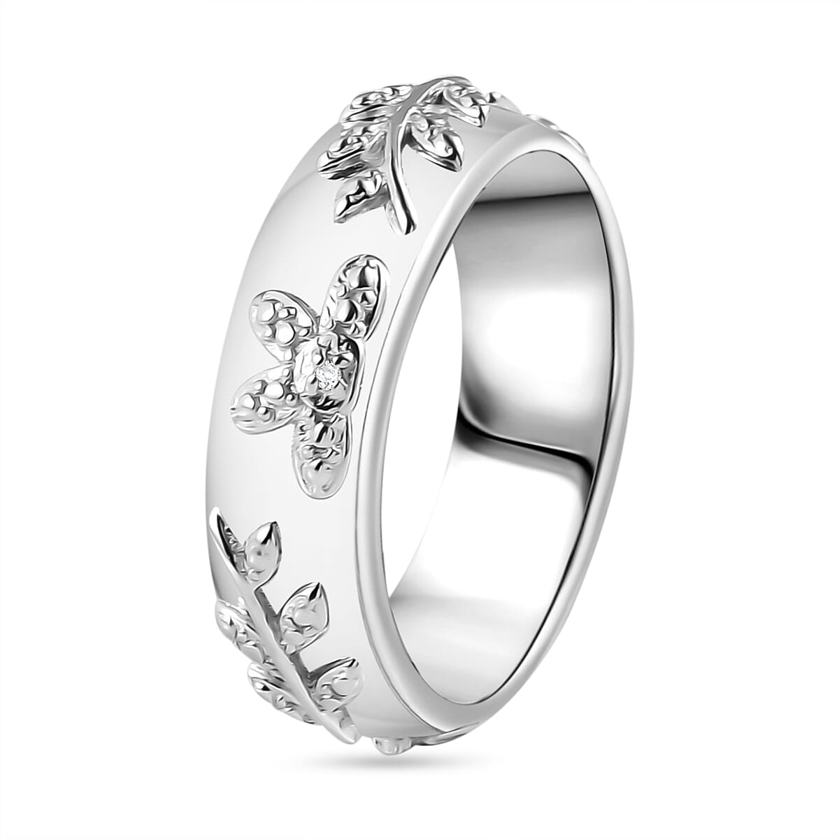 Diamond Floral Band Ring in Silver Tone 7800701 3