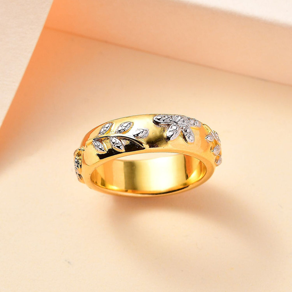 Diamond Floral Band Ring in Yellow Gold Tone