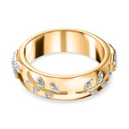 Diamond Floral Band Ring in Yellow Gold Tone