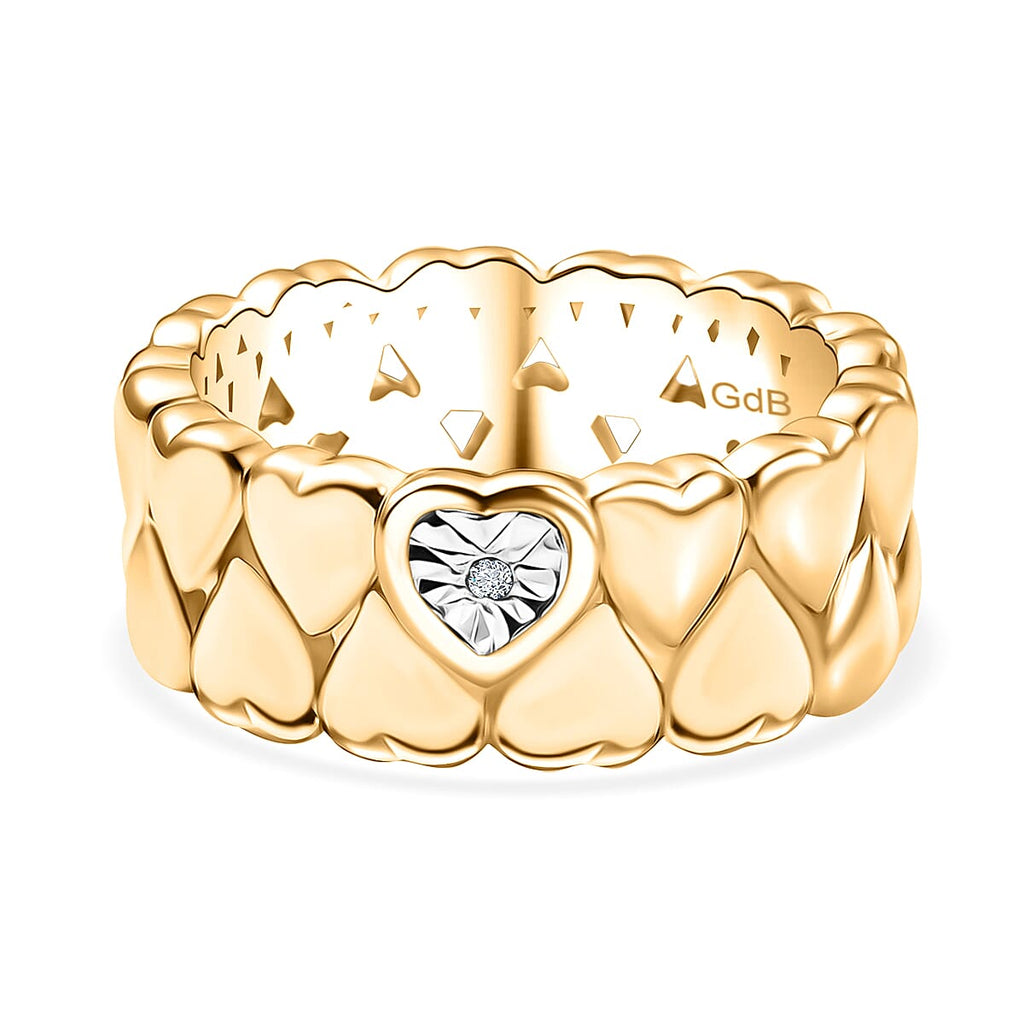 Natural White Diamond Heart Band Ring in Yellow Gold Tone