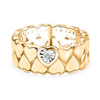 Natural White Diamond Heart Band Ring in Yellow Gold Tone