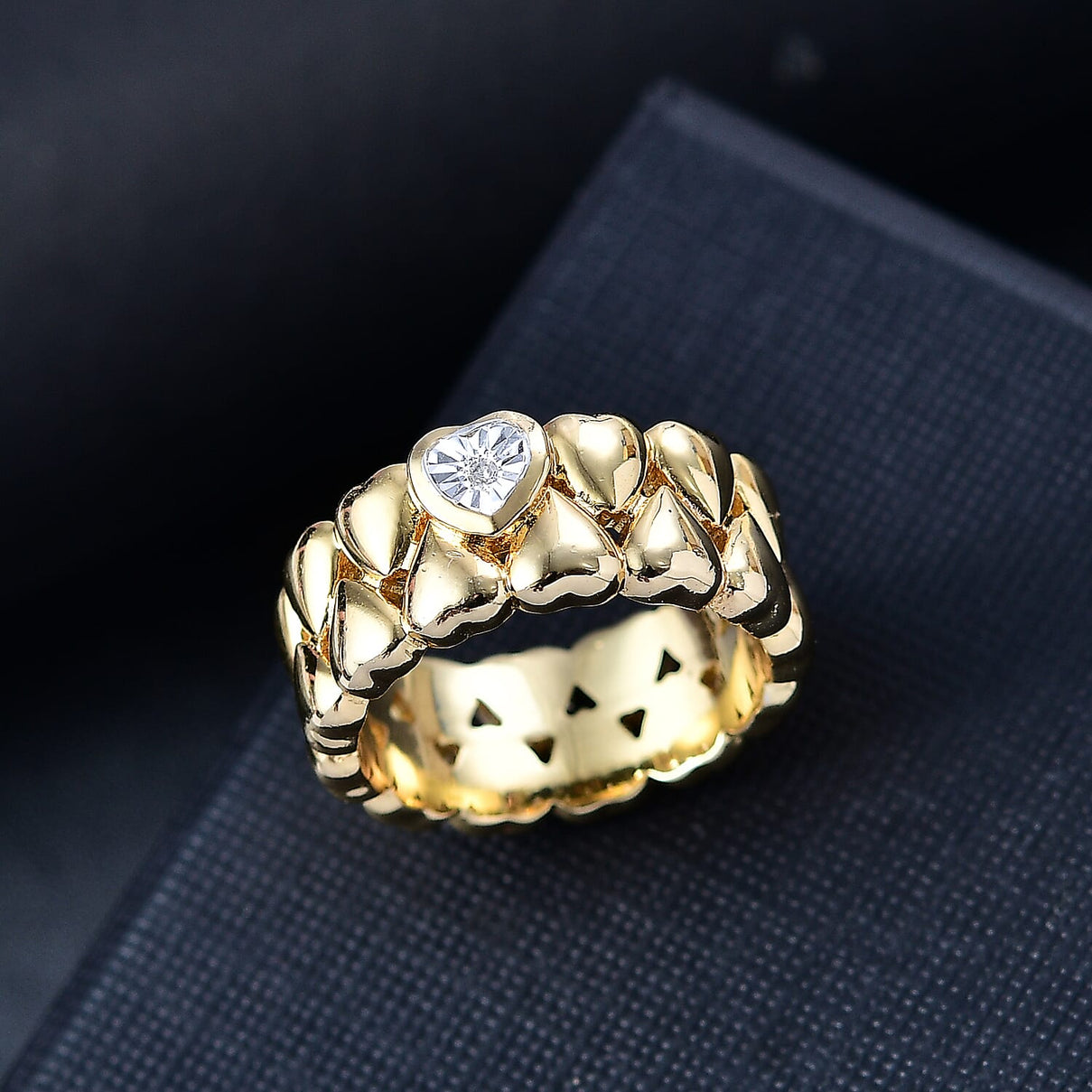 Natural White Diamond Heart Band Ring in Yellow Gold Tone 7970313 1