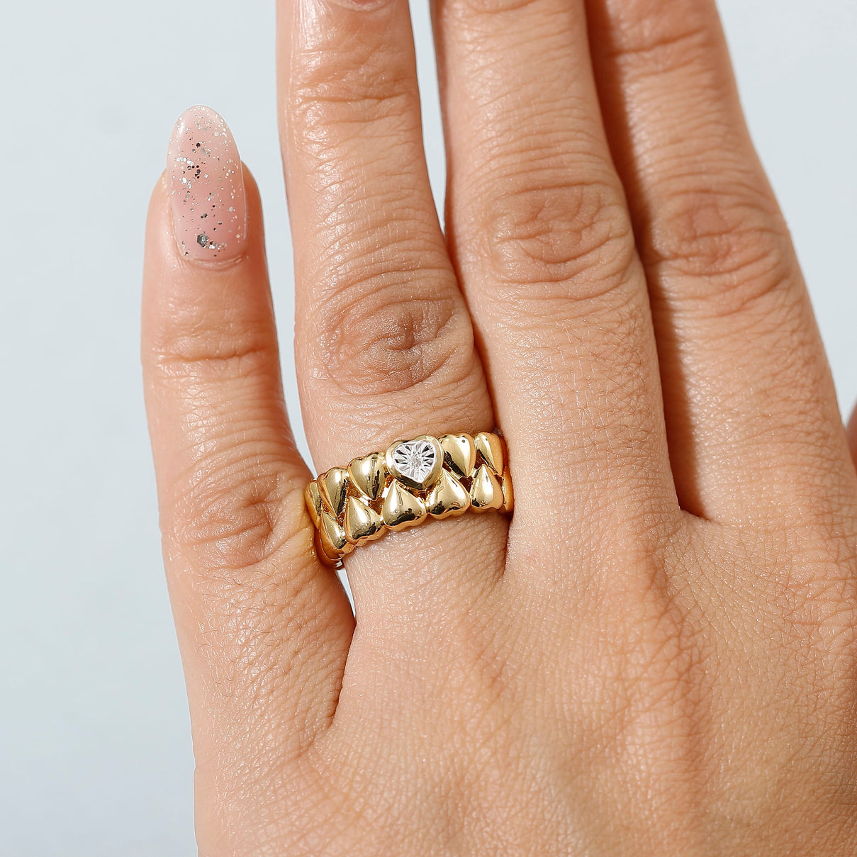 Natural White Diamond Heart Band Ring in Yellow Gold Tone 7970313 2