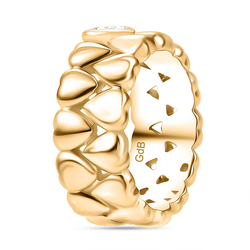 Natural White Diamond Heart Band Ring in Yellow Gold Tone