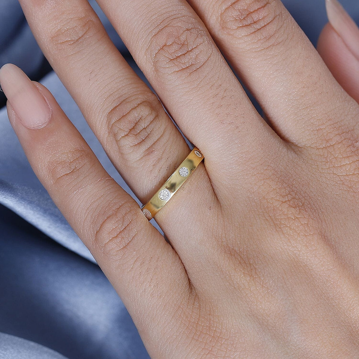 White Diamond Wedding Band Ring in Pure Yellow Brass 7894995 2