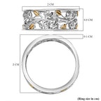 Diamond Floral & Leaf Band Ring in 18K Vermeil Yellow Gold Plated & Rhodium Overlay Sterling Silver