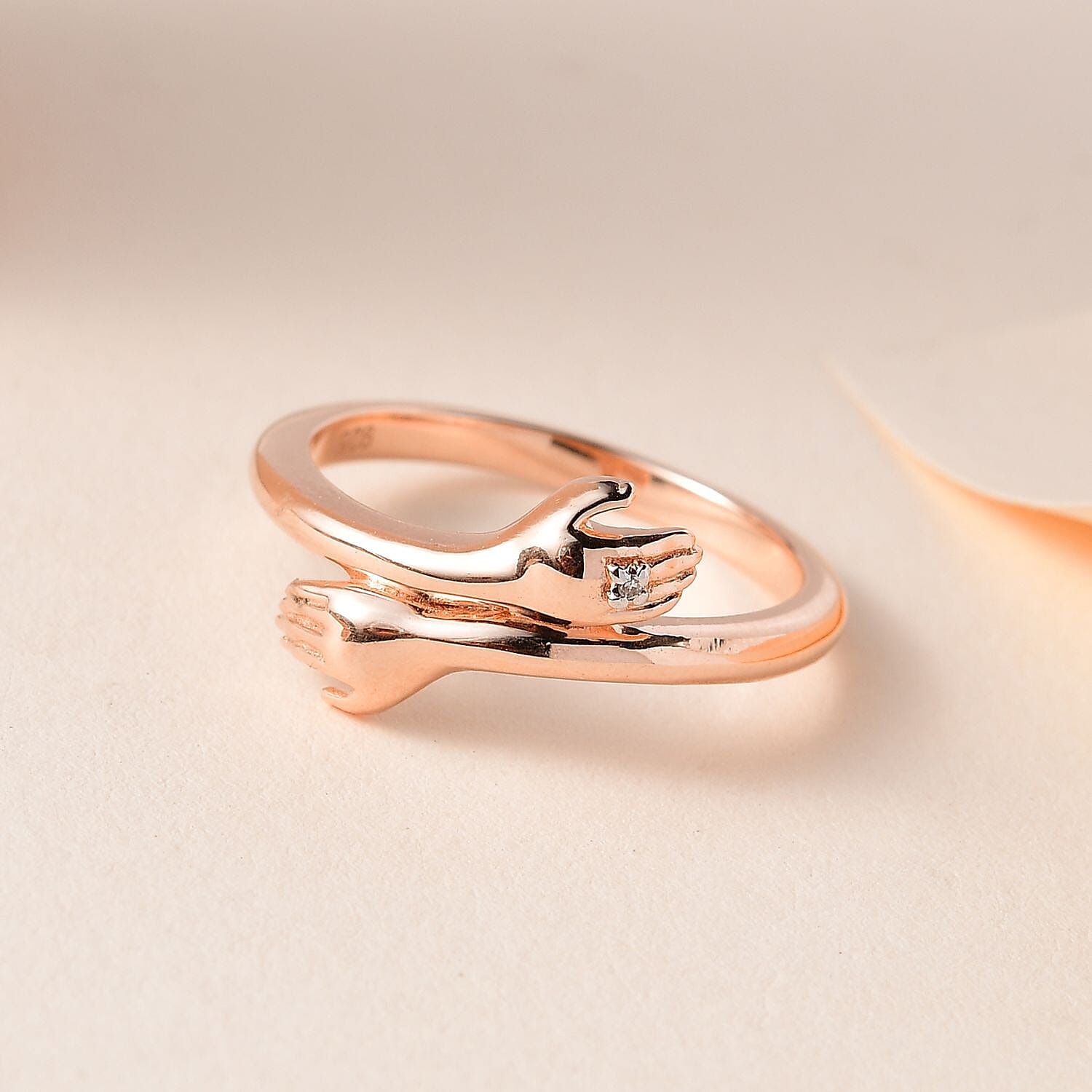 Diamond Hand Bypass Ring in 18K Vermeil Rose Gold Plated Sterling Silver V32525211 2