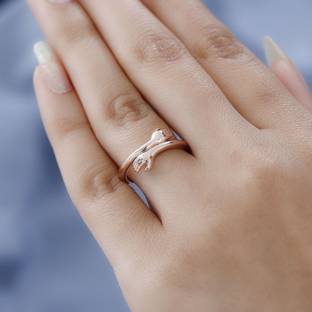 Diamond Hand Bypass Ring in 18K Vermeil Rose Gold Plated Sterling Silver