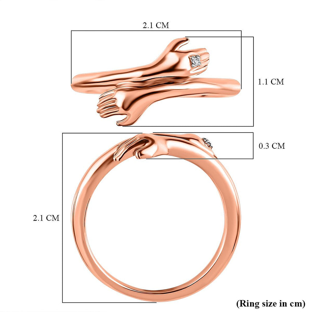 Diamond Hand Bypass Ring in 18K Vermeil Rose Gold Plated Sterling Silver