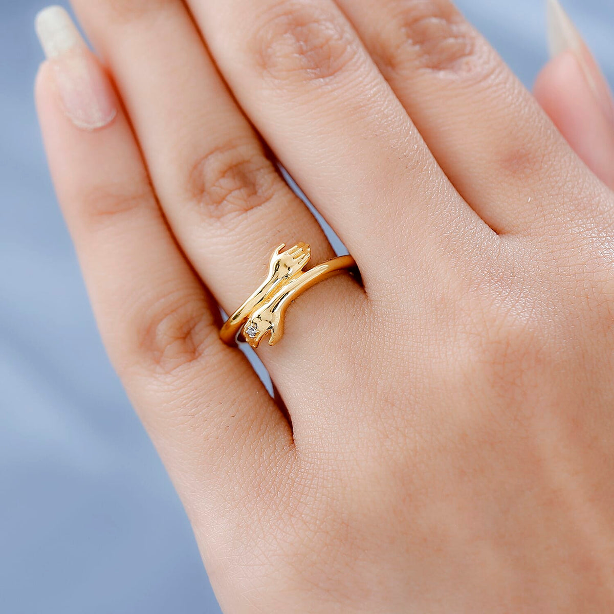 Diamond Hand Bypass Ring in 18K Vermeil Yellow Gold Plated Sterling Silver V32522039 3