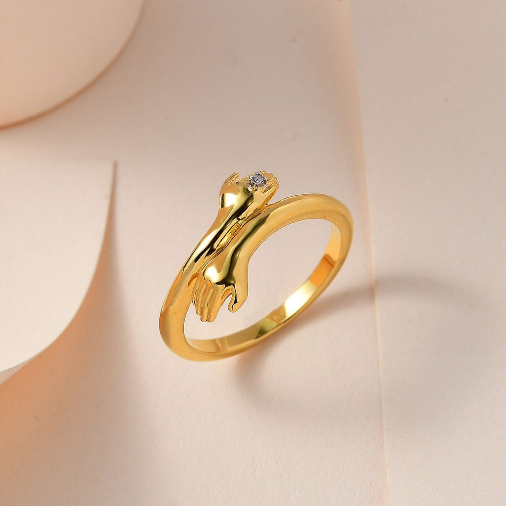 Diamond Hand Bypass Ring in 18K Vermeil Yellow Gold Plated Sterling Silver