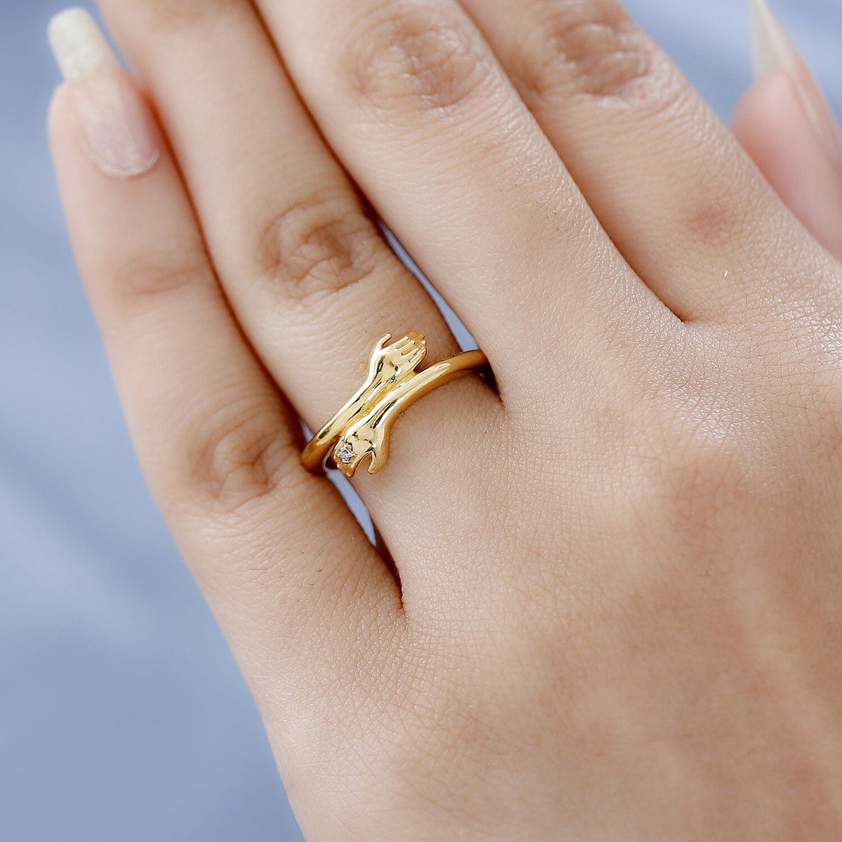 Diamond Hand Bypass Ring in 18K Vermeil Yellow Gold Plated Sterling Silver V32516333 3