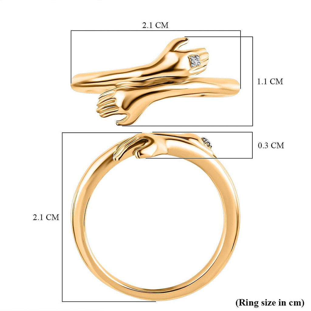 Diamond Hand Bypass Ring in 18K Vermeil Yellow Gold Plated Sterling Silver