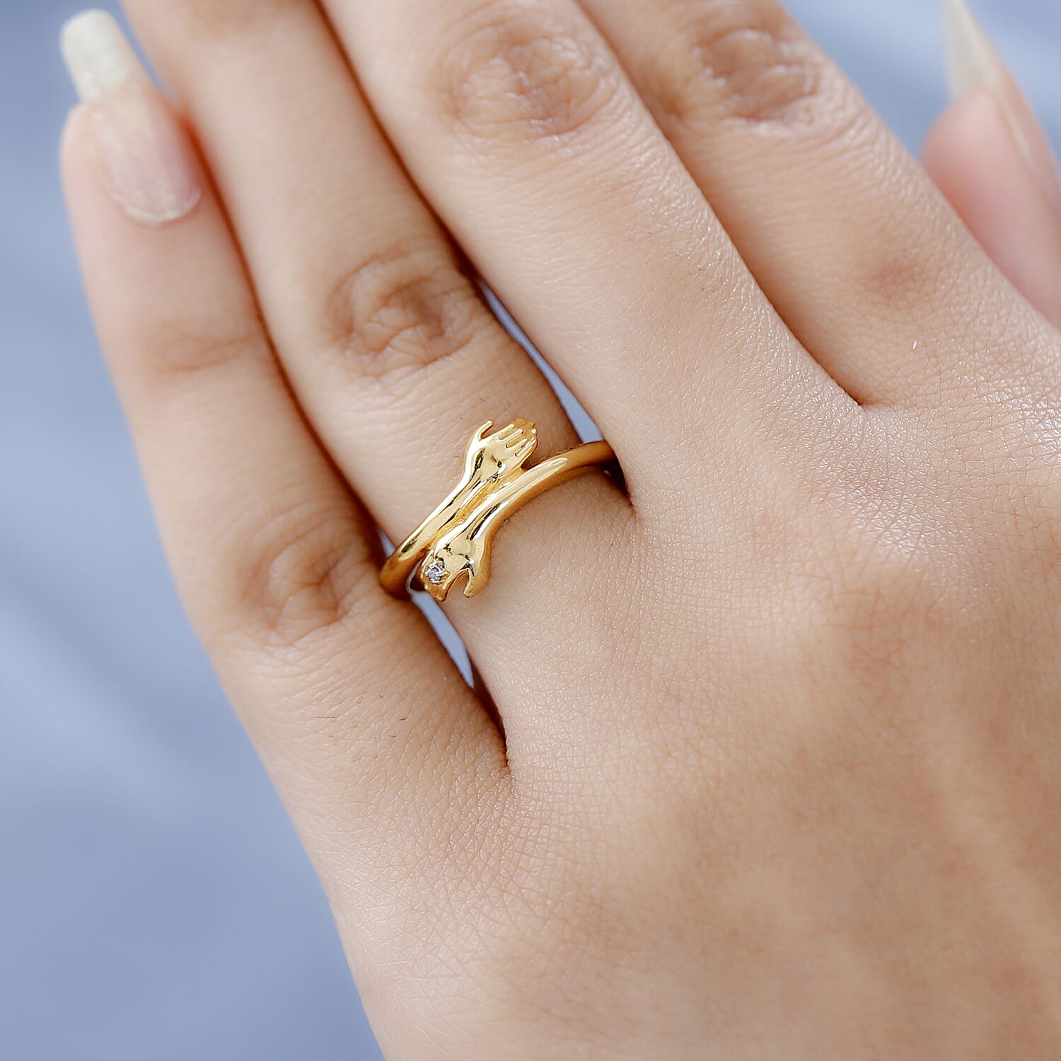 Diamond Hand Bypass Ring in 18K Vermeil Yellow Gold Plated Sterling Silver V32521678 3