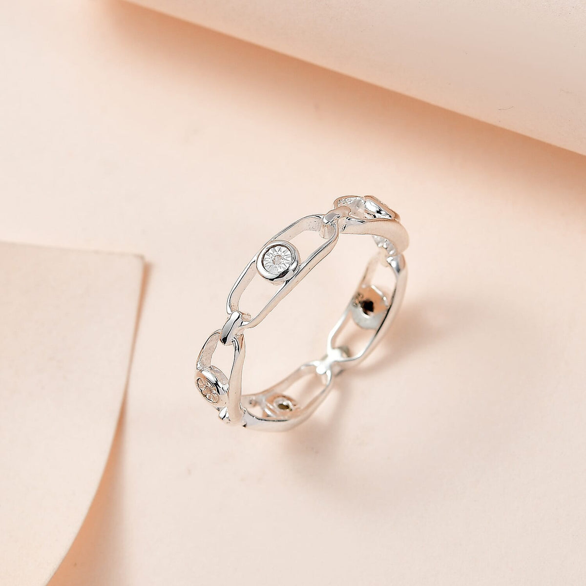 Diamond Band Move Link Wedding Ring in Sterling Silver 7581132 1