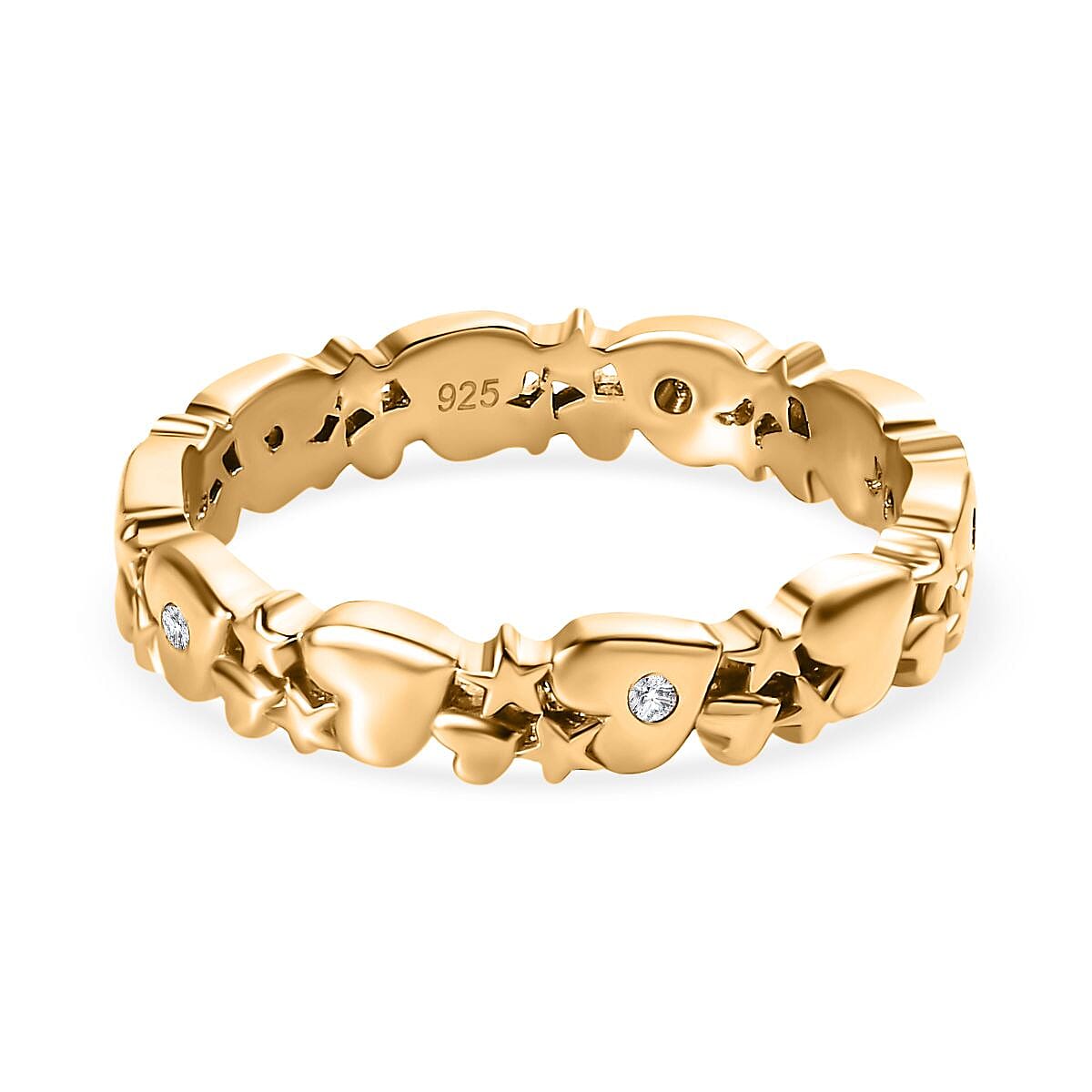 Diamond Heart Band Ring Yellow Gold Coated Sterling Silver 7796294 0